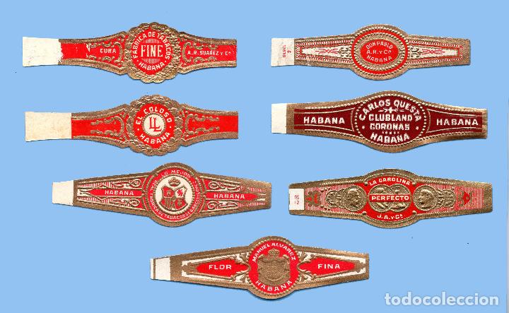 Bagues de cigare de collection: 7 VITOLAS CUBANAS ANTIGUAS - DISTINTAS MARCAS. EL COLOSO, FINE, CARLOS QUESTA, LO MEJOR, M. ALVAREZ