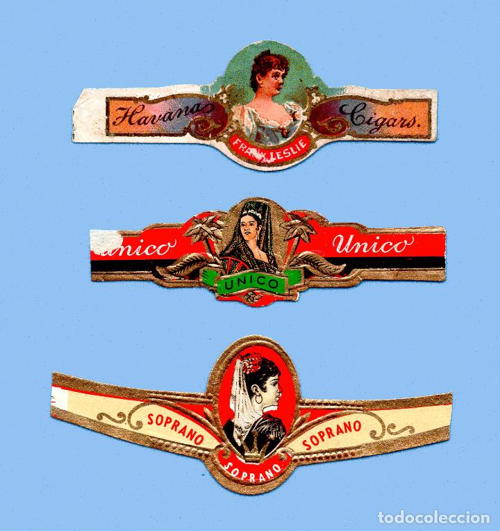 Sammlung von Banderolen: 3 VITOLAS ANTIGUAS - DISTINTAS MARCAS - TEM&Aacute;TICA MUJERES