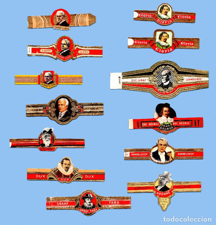 Sammlung von Banderolen: 13 VITOLAS ANTIGUAS - DISTINTAS MARCAS - PROCEDENCIA EUROPEA - TEM&Aacute;TICA HOMBRES