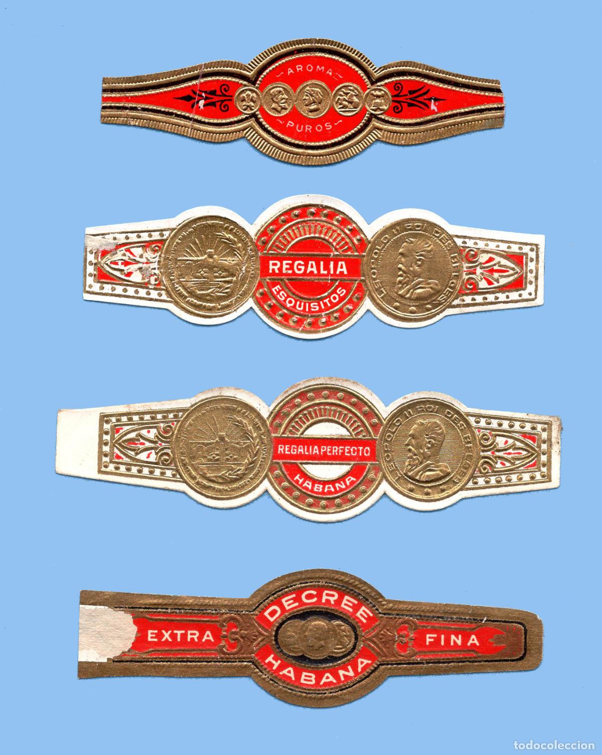 An&eacute;is de charuto de cole&ccedil;&atilde;o: 4 VITOLAS ANTIGUAS - SIN MARCA - TEM&Aacute;TICA MEDALLONES