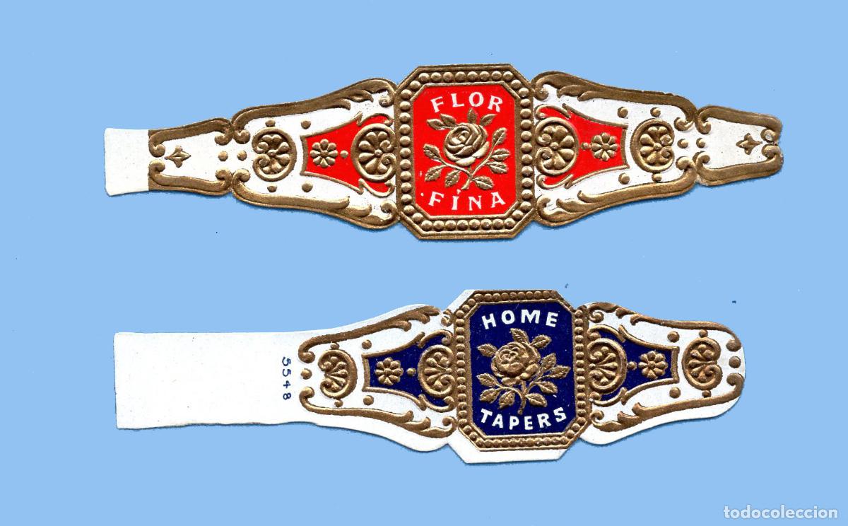 Collection cigar bands: 2 VITOLAS ANTIGUAS - SIN MARCA - TEM&Aacute;TICA FLORES - ROSA