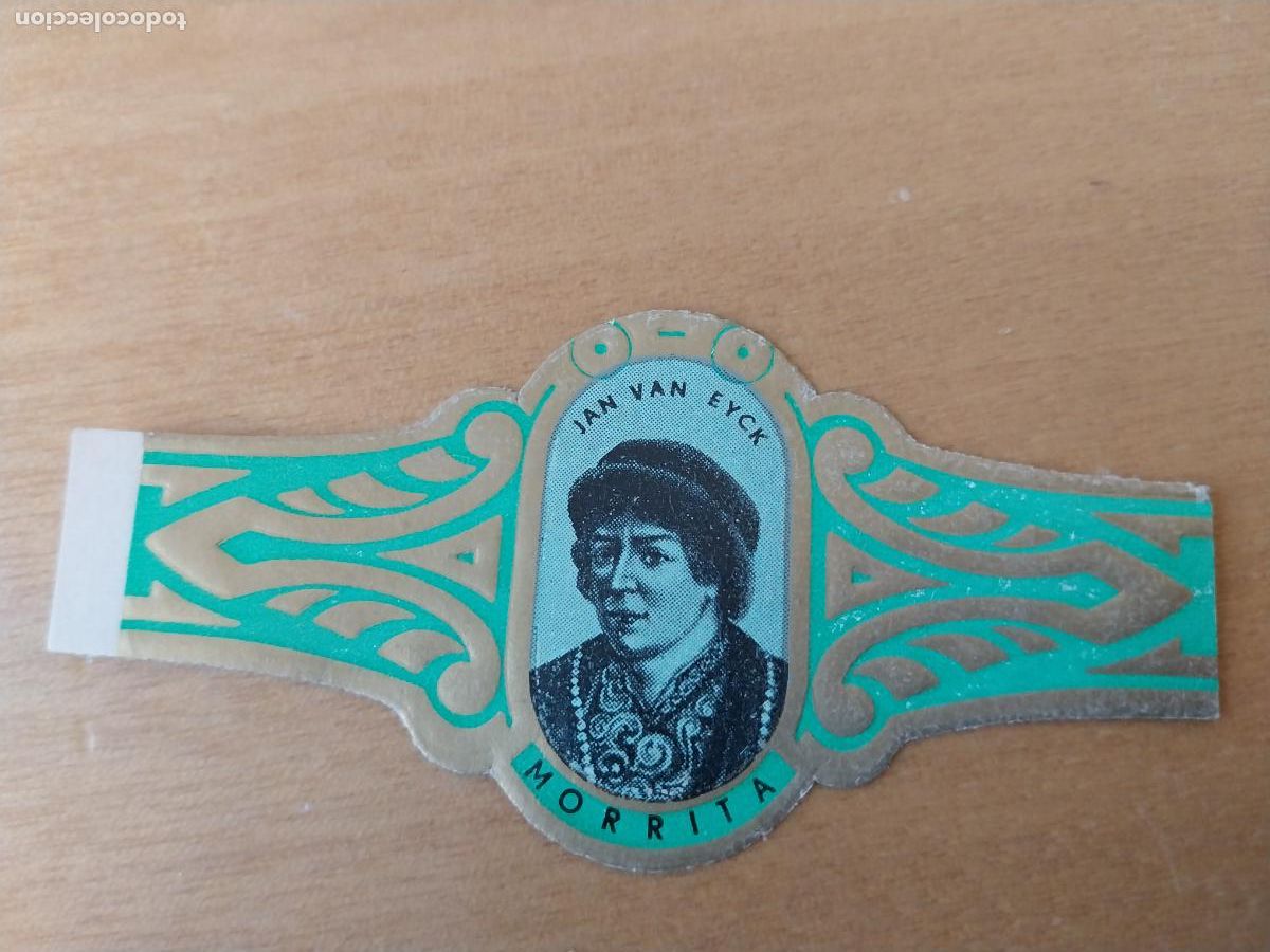 An&eacute;is de charuto de cole&ccedil;&atilde;o: JAN VAN EYCK VITOLA PROMO TABACO 8CM LARGO ORIGINAL VINTAGE 60&acute;S FONDO AZUL CELESTE