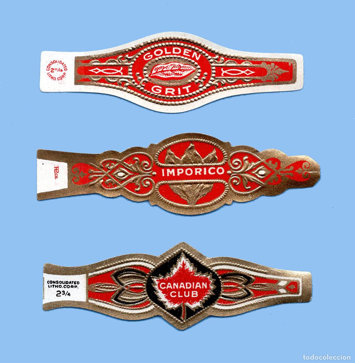 Bagues de cigare de collection: 3 VITOLAS ANTIGUAS - MARCAS DE PROCEDENCIA USA - TEM&Aacute;TICA HOJAS Y PLANTAS