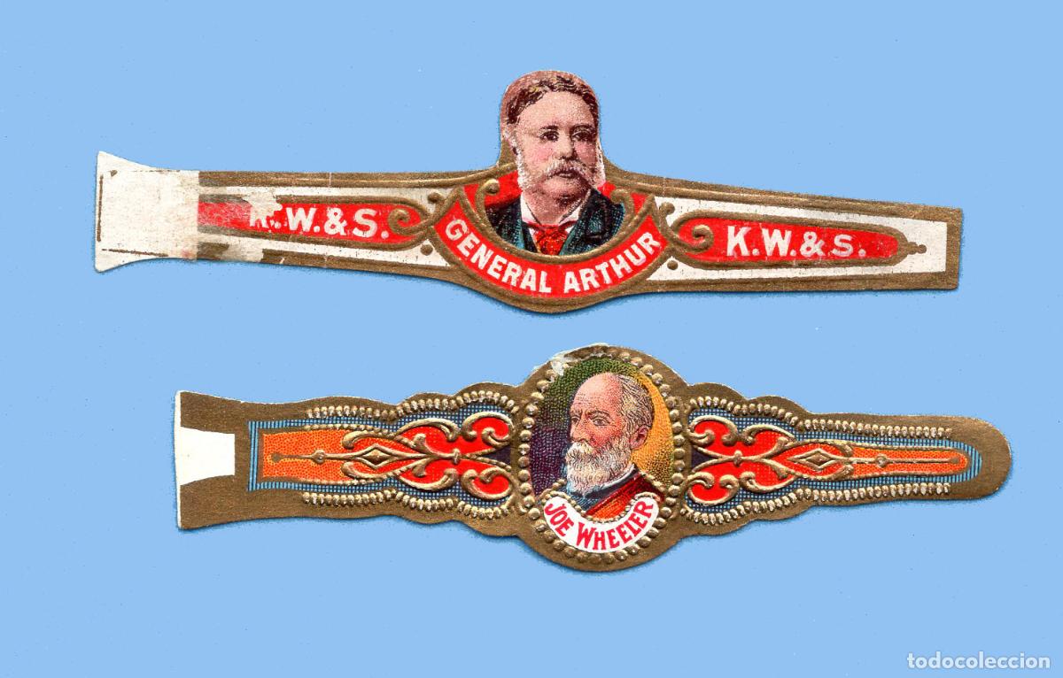 Bagues de cigare de collection: 2 VITOLAS ANTIGUAS - PROCEDENCIA USA - GENERAL ARTHUR, JOE WEELER
