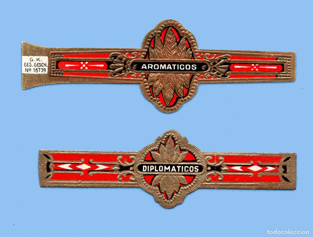 Bagues de cigare de collection: 2 VITOLAS ANTIGUAS - SIN MARCA - TEM&Aacute;TICA HOJAS Y PLANTAS