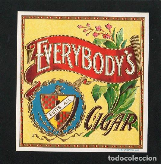 Vitolas de colecci&oacute;n: Vitola, original litograf&iacute;a. Antigua litograf&iacute;a de caja de tabacos. Everybody&acute;s.