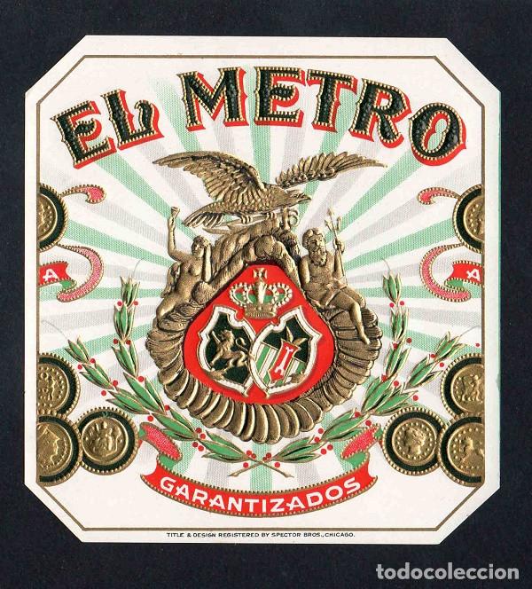 Vitolas de colecci&oacute;n: Vitola, original litograf&iacute;a. Antigua litograf&iacute;a de caja de tabacos. El Metro.