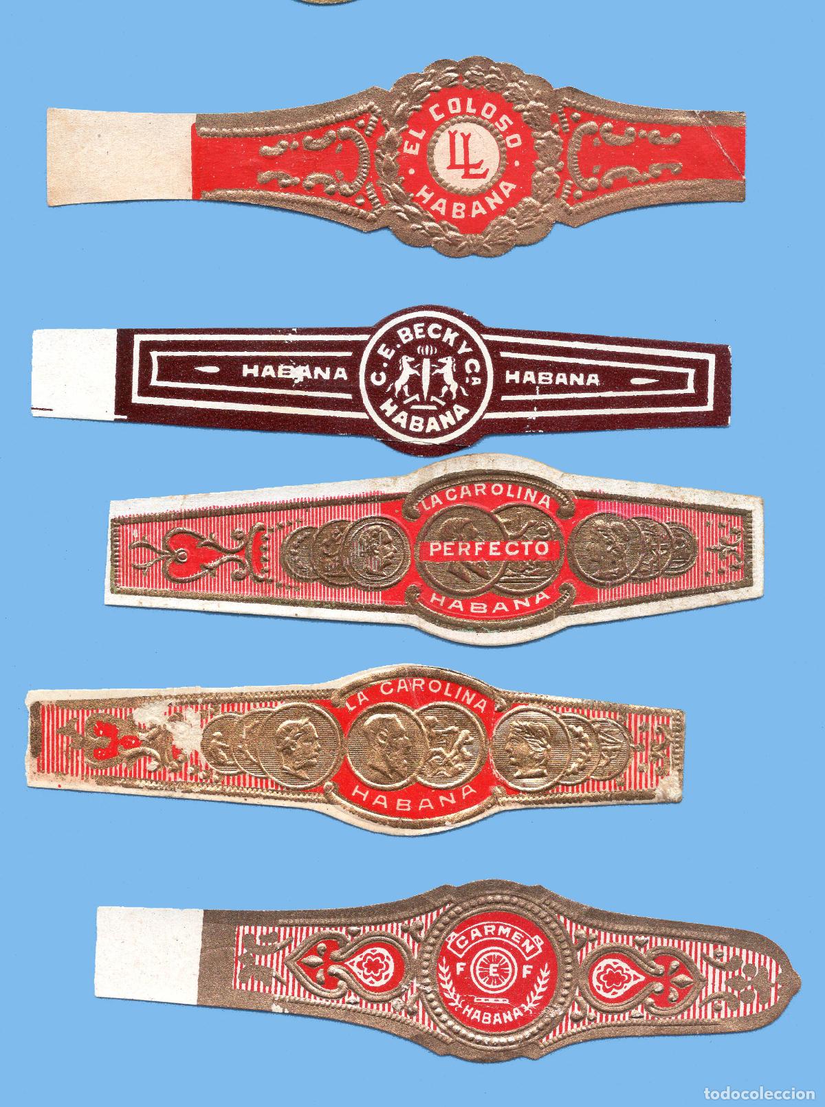 Vitolas de colecci&oacute;n: 5 VITOLAS CUBANAS ANTIGUAS - MARCAS LA CAROLINA, C.E. BECK, EL COLOSO, CARMEN