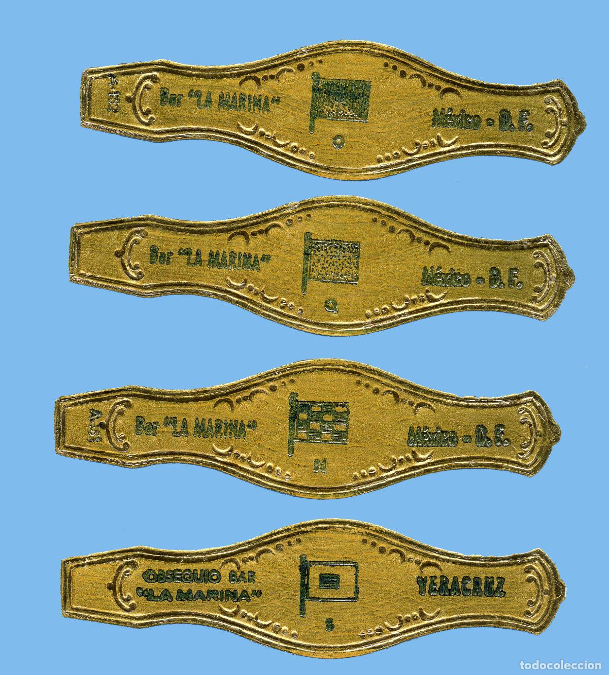 Vitolas de colecci&oacute;n: 4 VITOLAS ANTIGUAS - SIN MARCA - PROCEDENCIA M&Eacute;XICO - BAR LA MARINA - TEM&Aacute;TICA BANDERAS