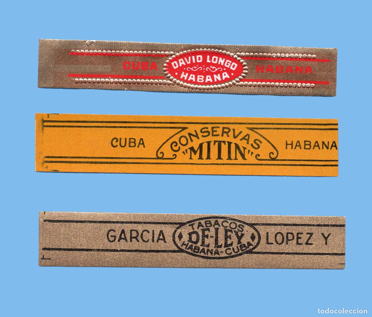 Vitolas de colecci&oacute;n: 3 VITOLAS CUBANAS ANTIGUAS (CINTILLOS) - MARCAS DE LEY, MITIN Y DAVID LONGO