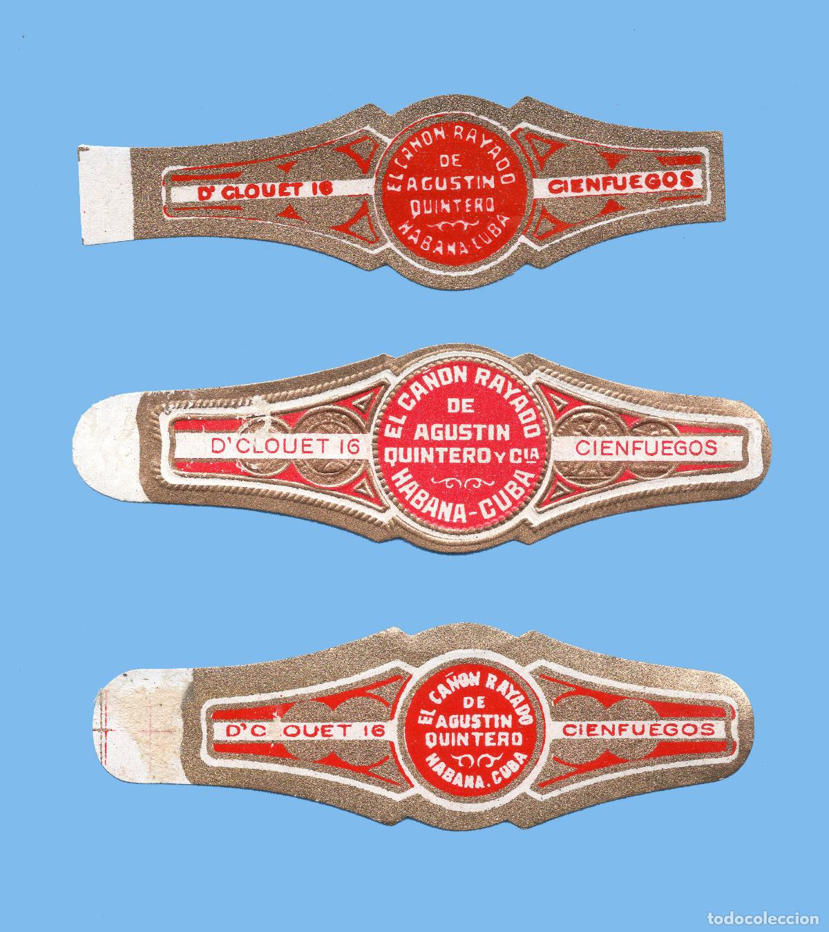 Vitolas de colecci&oacute;n: 3 VITOLAS CUBANAS ANTIGUAS - MARCA EL CANON RAYADO. AGUSTIN QUINTERO - CIENFUEGOS