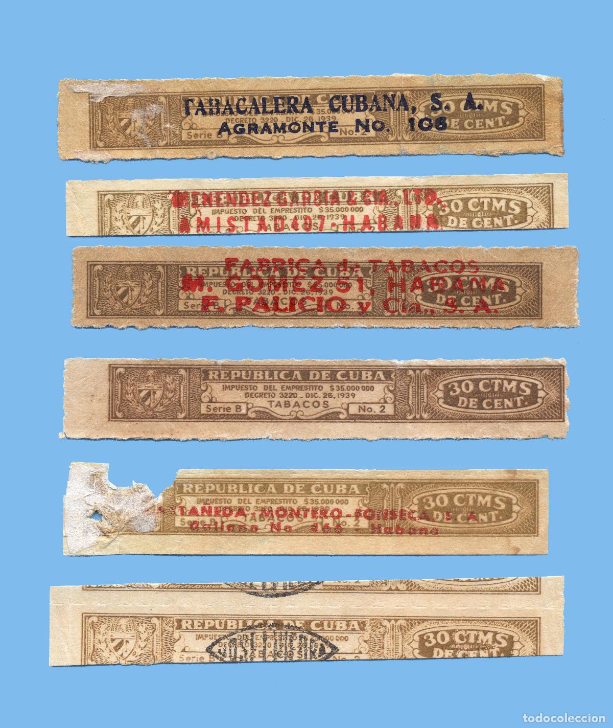 Vitolas de colecci&oacute;n: 6 CINTILLOS DE IMPUESTOS - PROCEDENCIA CUBA - DISTINTAS MARCAS