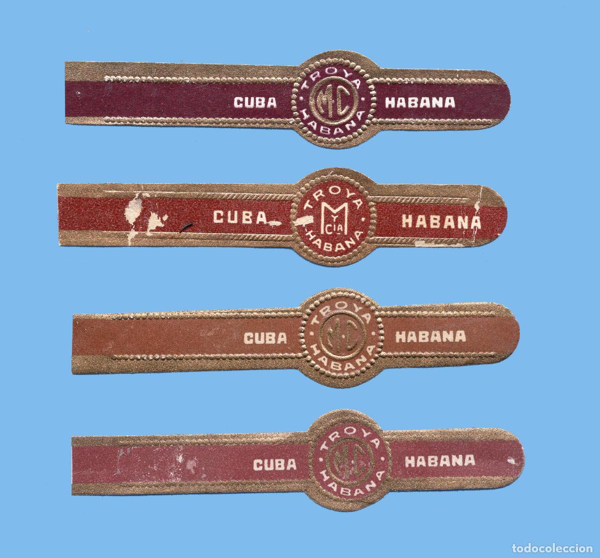 Vitolas de colecci&oacute;n: 4 VITOLAS CUBANAS ANTIGUAS - MARCA TROYA - M. Y CIA