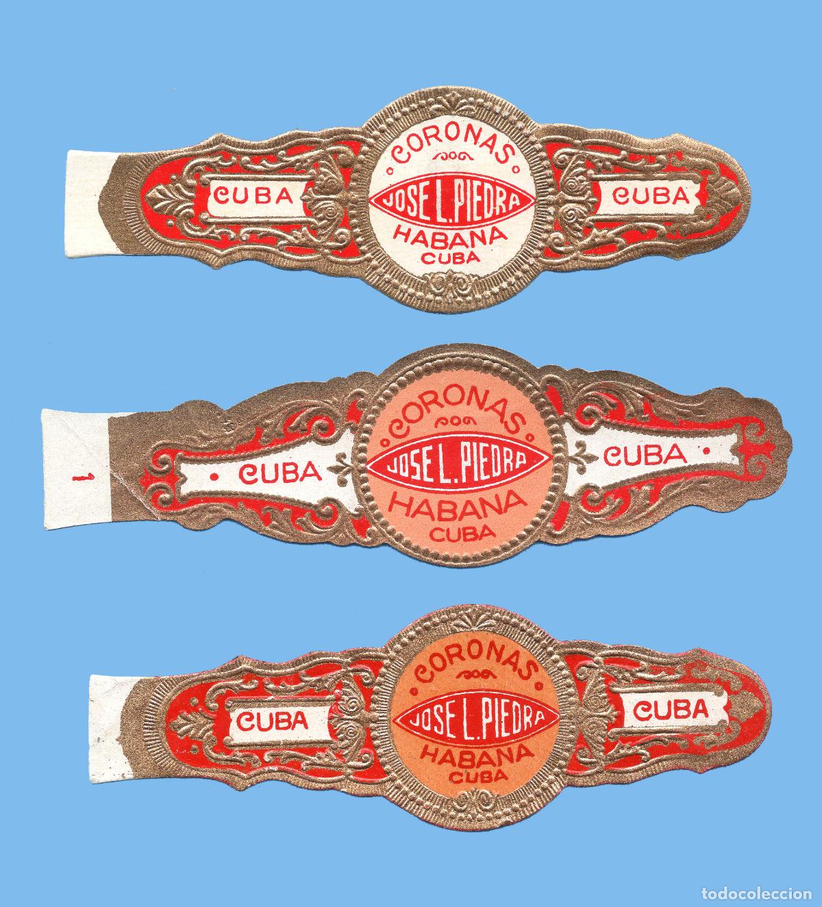 Vitolas de colecci&oacute;n: 3 VITOLAS CUBANAS ANTIGUAS - MARCA JOSE LUIS PIEDRA - FORMATO GRANDE - CORONAS