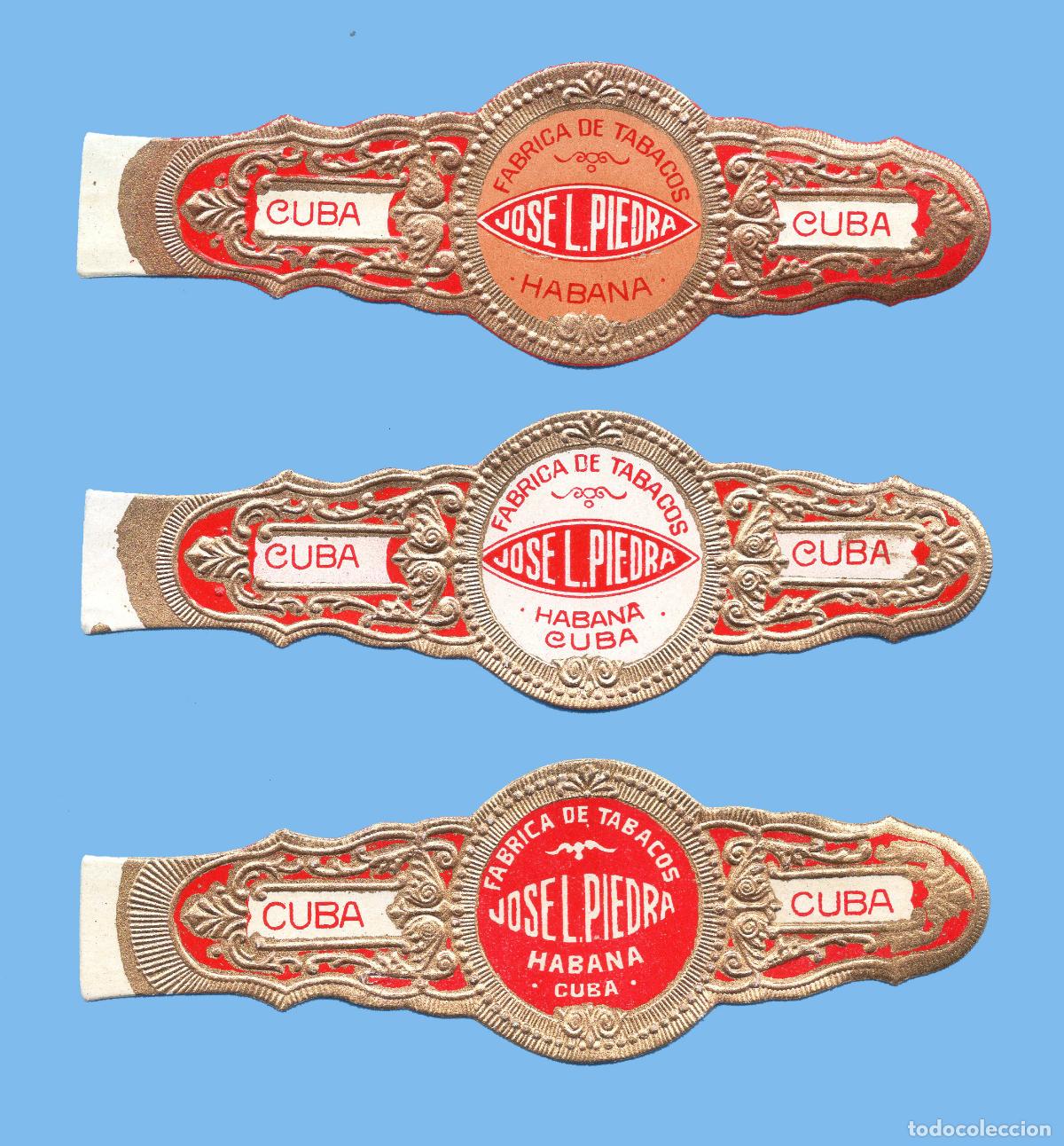 Vitolas de colecci&oacute;n: 3 VITOLAS CUBANAS ANTIGUAS - MARCA JOSE LUIS PIEDRA - FORMATO GRANDE - FABRICA DE TABACOS