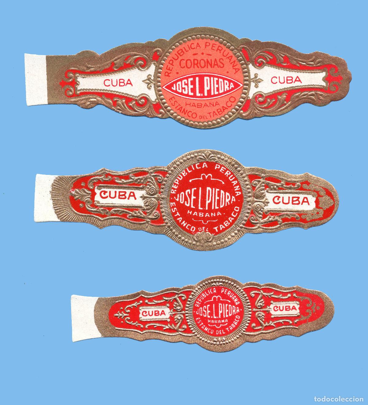 Vitolas de colecci&oacute;n: 3 VITOLAS CUBANAS ANTIGUAS - MARCA JOSE LUIS PIEDRA - FORMATO GRANDE - REPUBLICA PERUANA