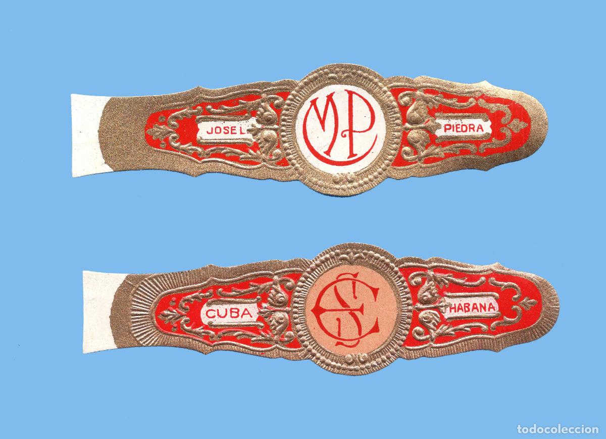 Vitolas de colecci&oacute;n: 2 VITOLAS CUBANAS ANTIGUAS - MARCA JOSE LUIS PIEDRA - FORMATO MEDIANO - ANAGRAMAS