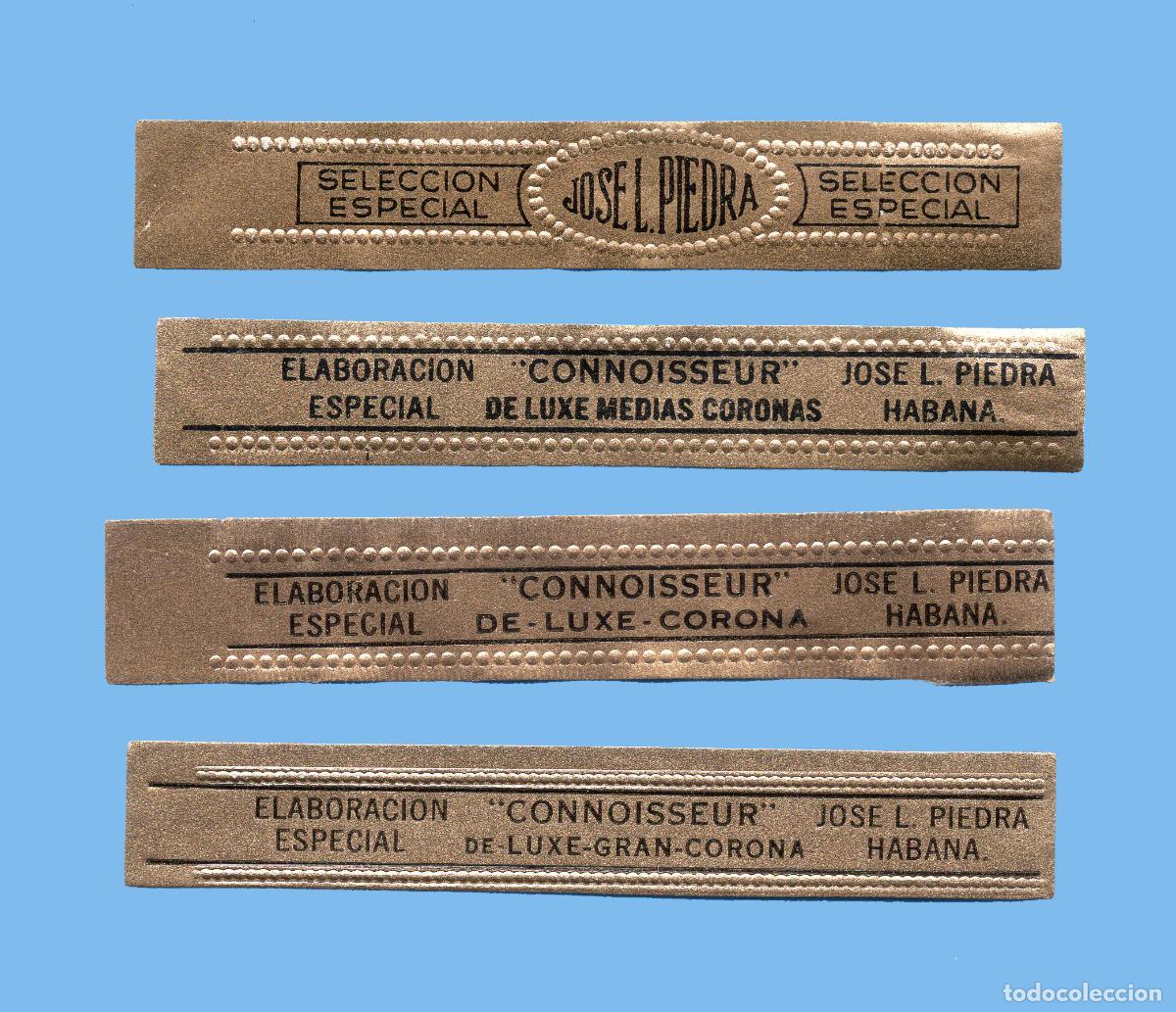 Vitolas de colecci&oacute;n: 4 VITOLAS CUBANAS ANTIGUAS (CINTILLOS) - MARCA JOSE LUIS PIEDRA (TODAS DISTINTAS)