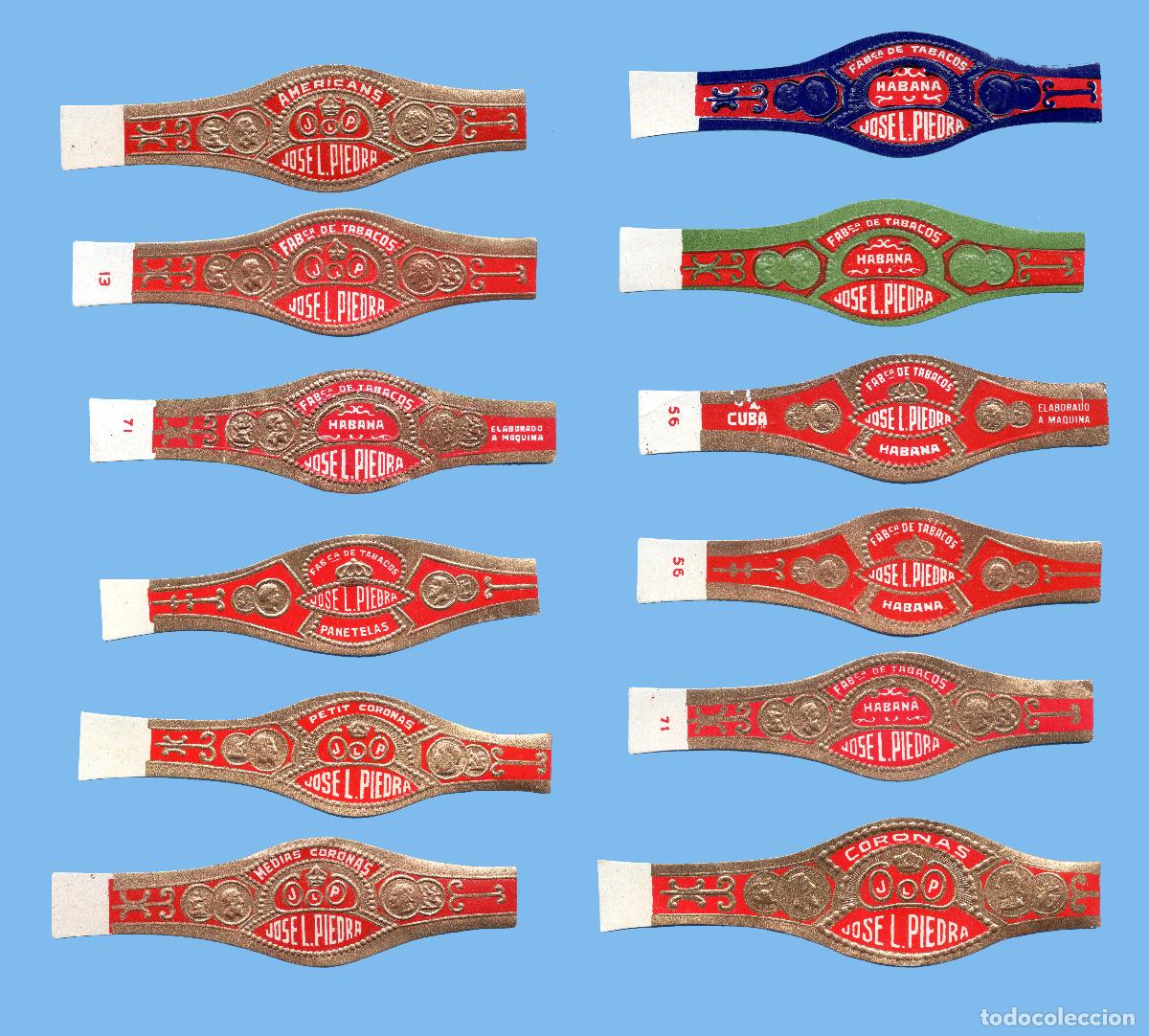 Vitolas de colecci&oacute;n: 12 VITOLAS CUBANAS ANTIGUAS - MARCA JOSE LUIS PIEDRA - FORMATO T&Iacute;PICO DE LA MARCA (TODAS DISTINTAS)