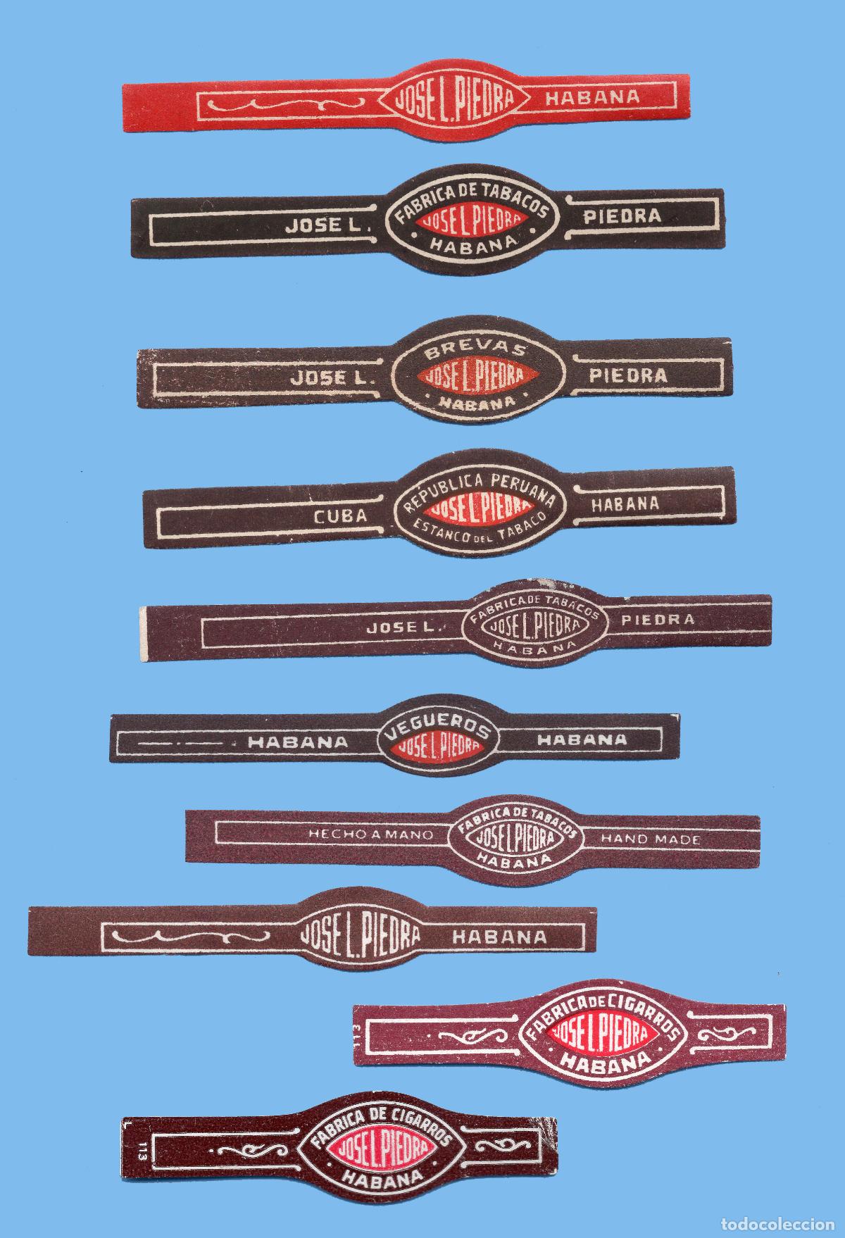Vitolas de colecci&oacute;n: 10 VITOLAS CUBANAS ANTIGUAS - MARCA JOSE LUIS PIEDRA - FORMATO T&Iacute;PICO DE LA MARCA (TODAS DISTINTAS)