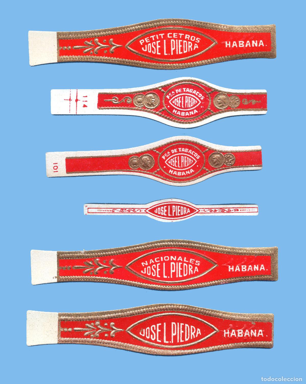 Vitolas de colecci&oacute;n: 6 VITOLAS CUBANAS ANTIGUAS - MARCA JOSE LUIS PIEDRA - FORMATO T&Iacute;PICO DE LA MARCA (TODAS DISTINTAS)