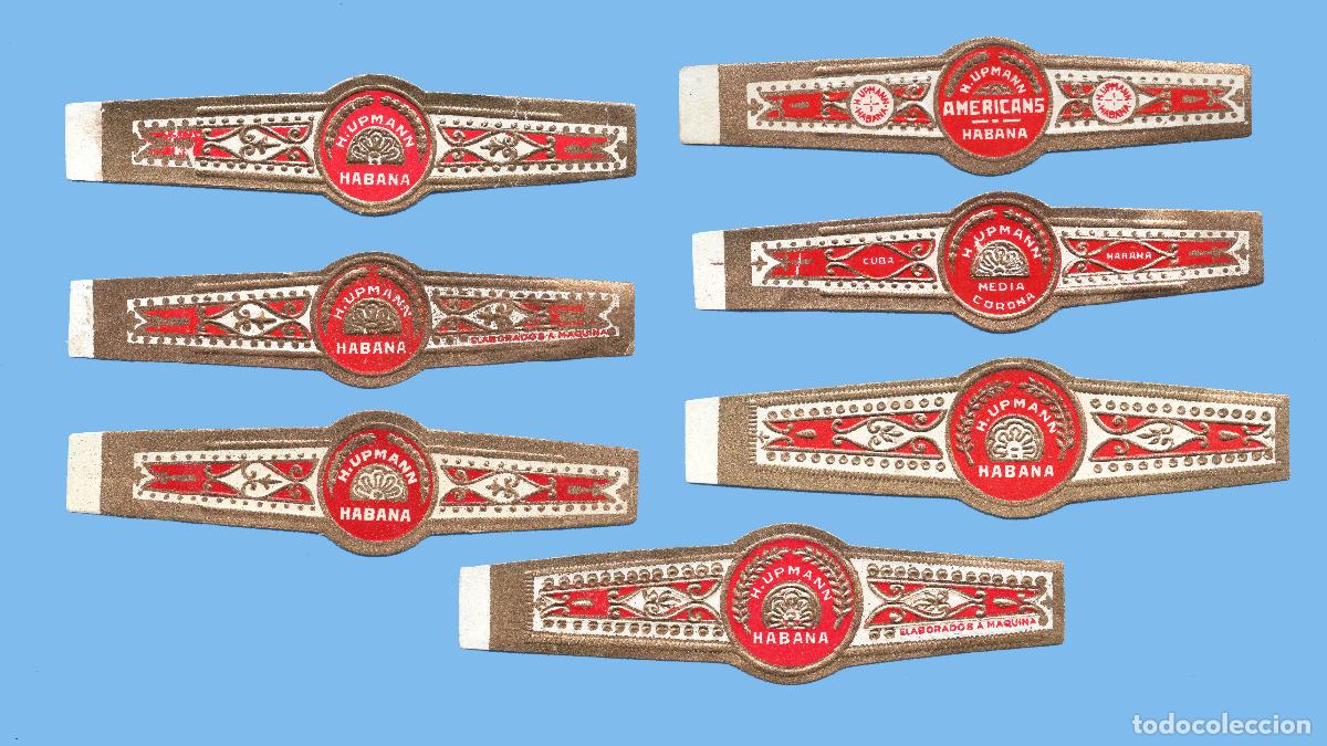 Vitolas de colecci&oacute;n: 7 VITOLAS CUBANAS ANTIGUAS - MARCA H. UPMANS - FORMATO T&Iacute;PICO DE LA MARCA (TODAS DISTINTAS)
