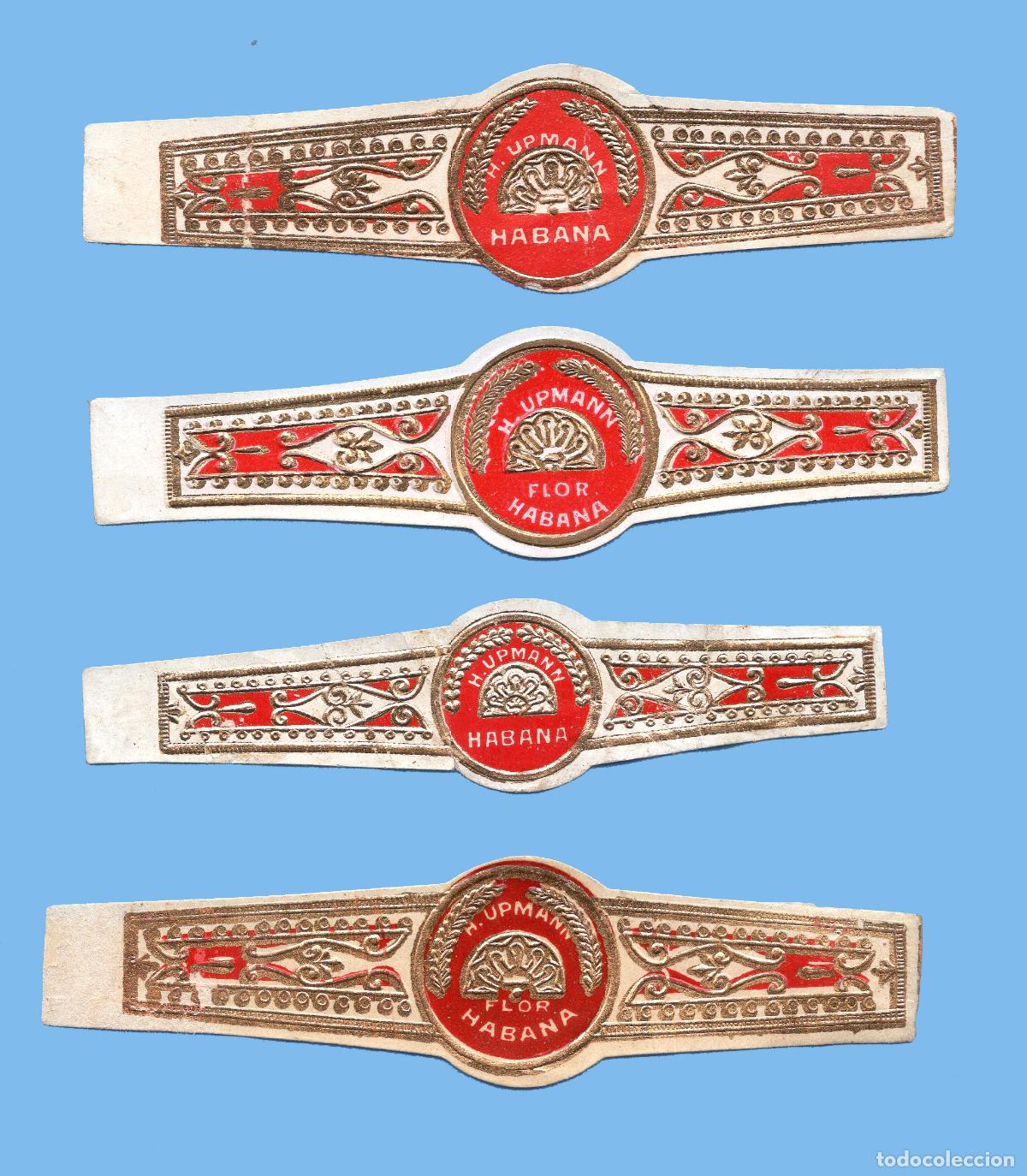 Vitolas de colecci&oacute;n: 4 VITOLAS CUBANAS ANTIGUAS - MARCA H. UPMANS - FORMATO T&Iacute;PICO DE LA MARCA (BORDE BLANCO)
