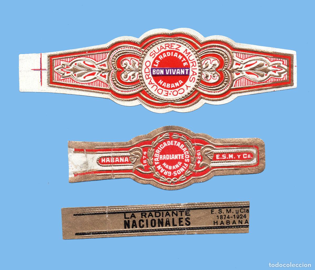 Vitolas de colecci&oacute;n: 3 VITOLAS CUBANAS ANTIGUAS - MARCA LA RADIANTE - EDUARDO SUAREZ MURIAS