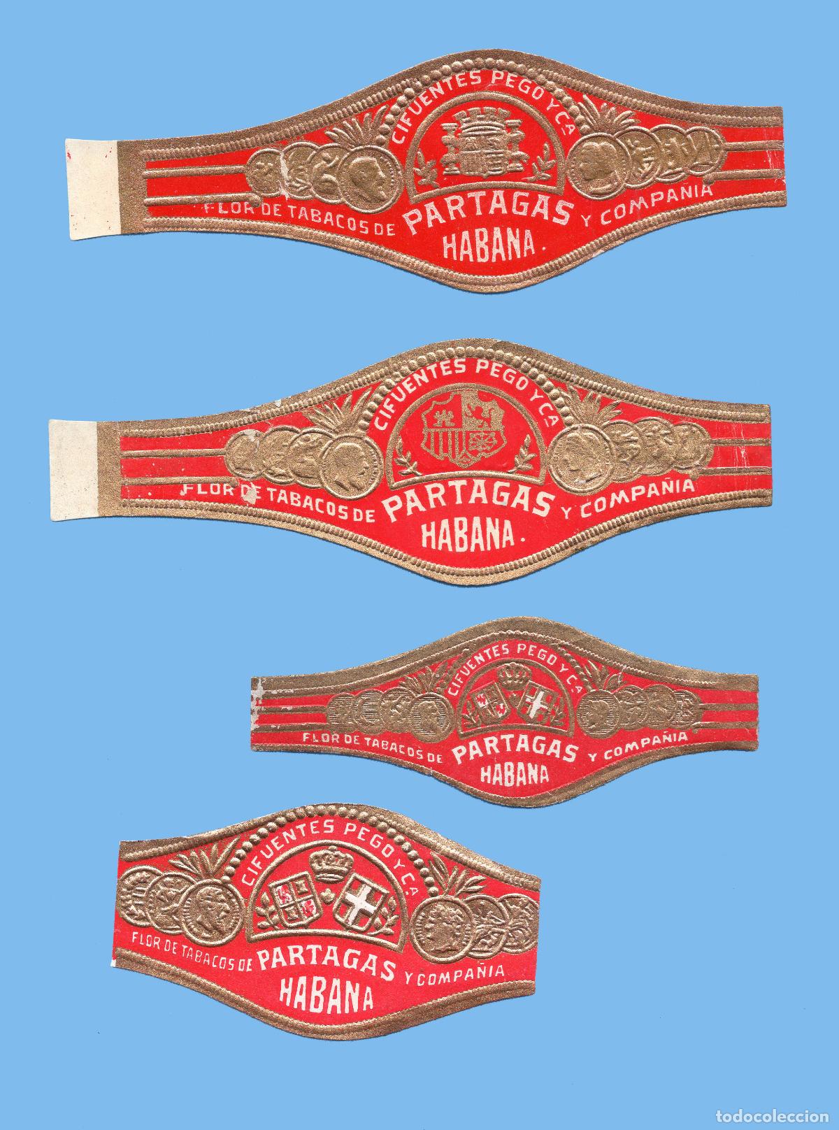 Vitolas de colecci&oacute;n: 4 VITOLAS CUBANAS ANTIGUAS - MARCA CIFUENTES, PEGO Y CIA. - PARTAGAS
