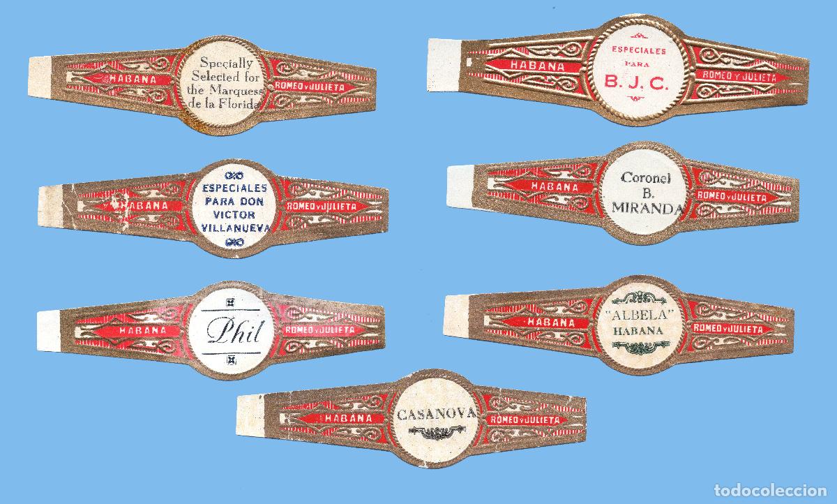 Vitolas de colecci&oacute;n: 7 VITOLAS CUBANAS ANTIGUAS - MARCA ROMEO Y JULIETA - VITOLAS PERSONALIZADAS