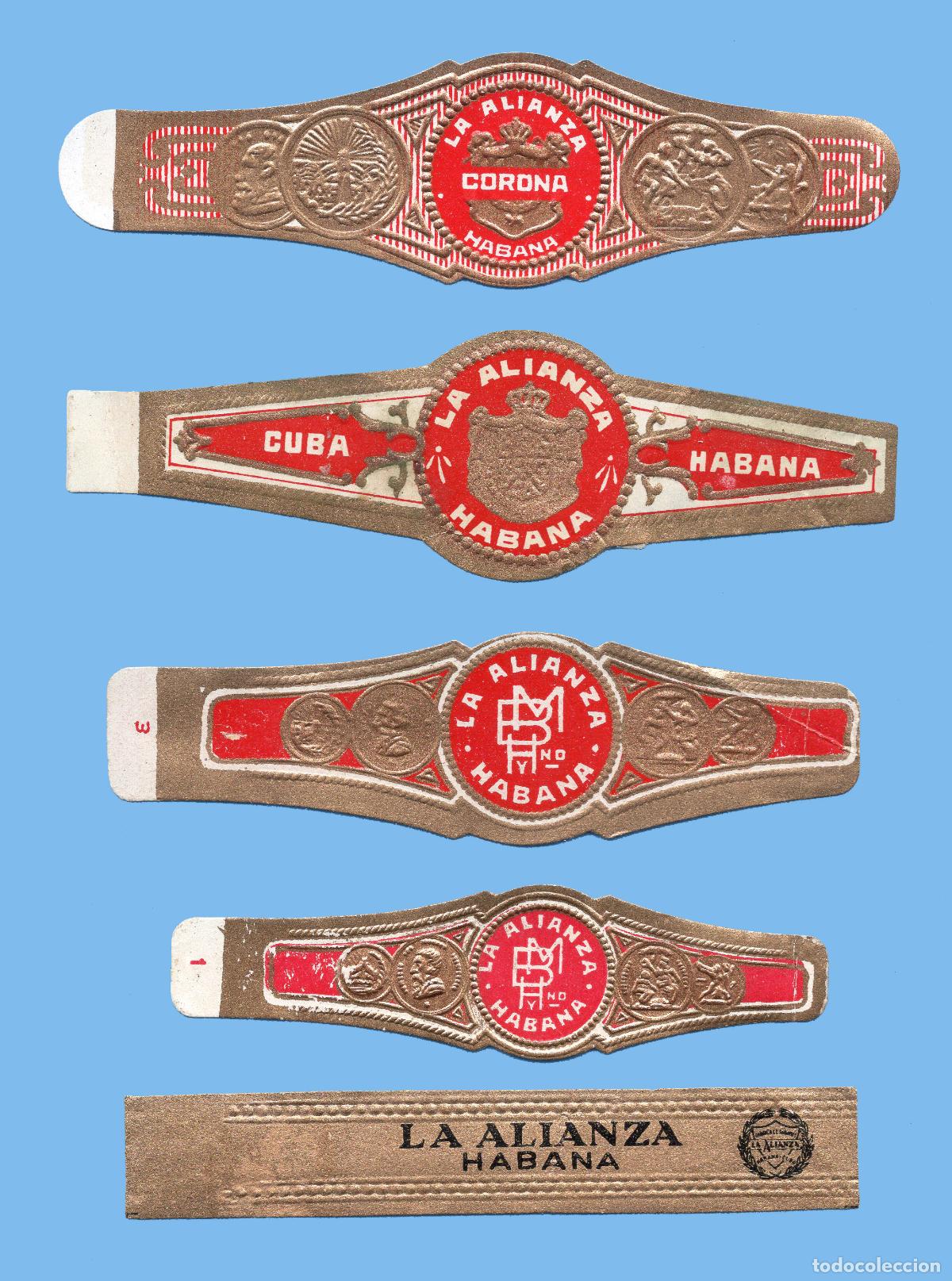 Vitolas de colecci&oacute;n: 5 VITOLAS CUBANAS ANTIGUAS - MARCA LA ALIANZA