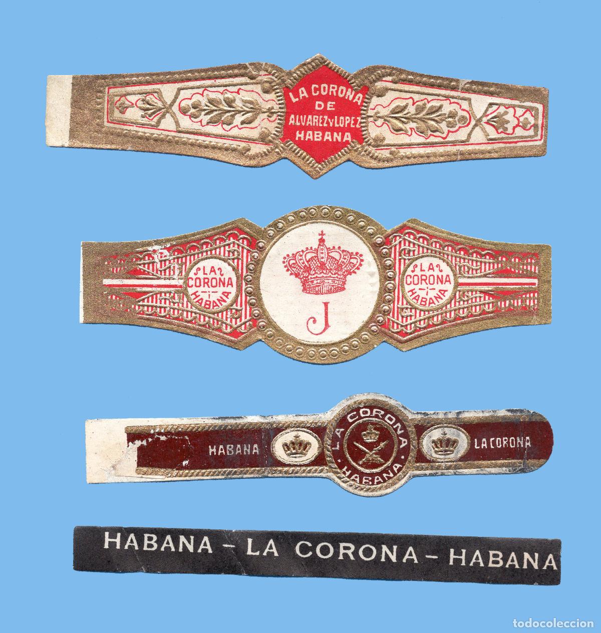 Vitolas de colecci&oacute;n: 4 VITOLAS CUBANAS ANTIGUAS - MARCA LA CORONA - &Aacute;LVAREZ Y LOPEZ
