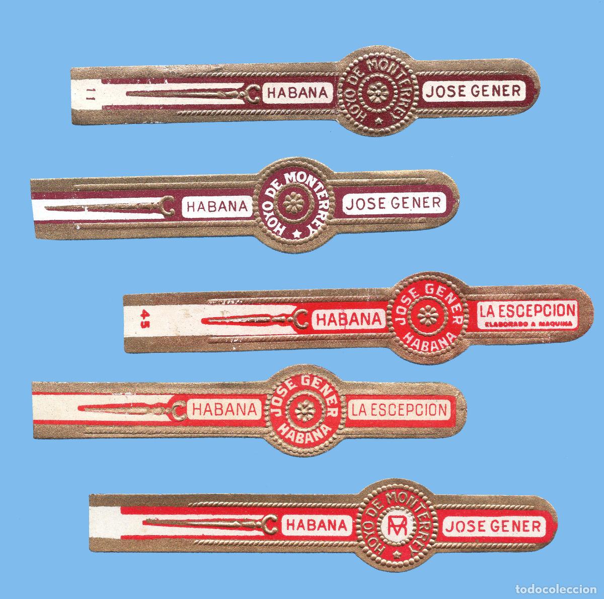 Vitolas de colecci&oacute;n: 5 VITOLAS CUBANAS ANTIGUAS - MARCA JOSE GENER Y LA ESCEPCION