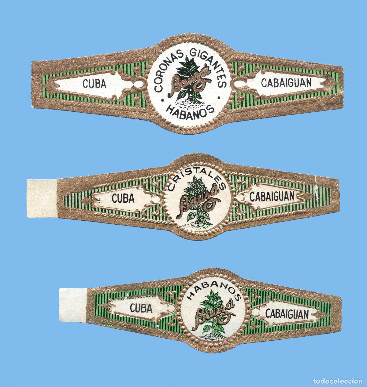 Vitolas de colecci&oacute;n: 3 VITOLAS CUBANAS ANTIGUAS - MARCA BAUZA - CABAIGUAN - TEM&Aacute;TICA PLANTAS DE TABACO