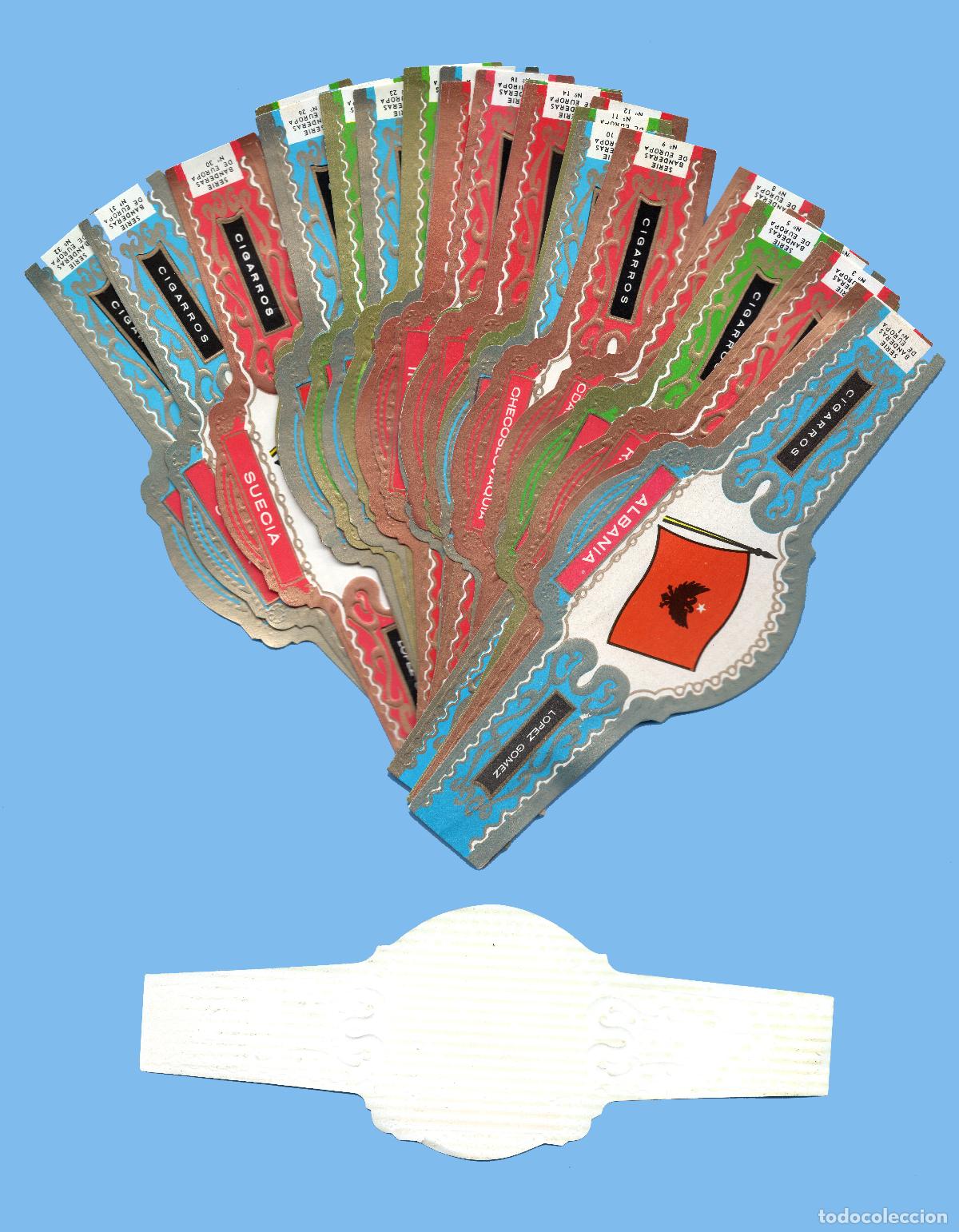 Vitolas de colecci&oacute;n: SERIE COMPLETA DE 33 VITOLINAS - MARCA L&Oacute;PEZ G&Oacute;MEZ (CANARIAS) - BANDERAS DE EUROPA