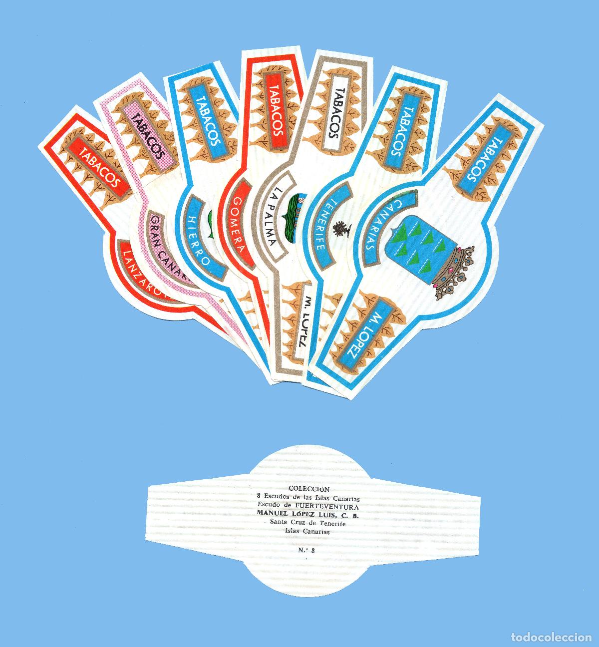 Vitolas de colecci&oacute;n: SERIE COMPLETA DE 8 VITOLINAS - MARCA M. L&Oacute;PEZ (CANARIAS) - ESCUDOS DE LAS ISLAS CANARIAS