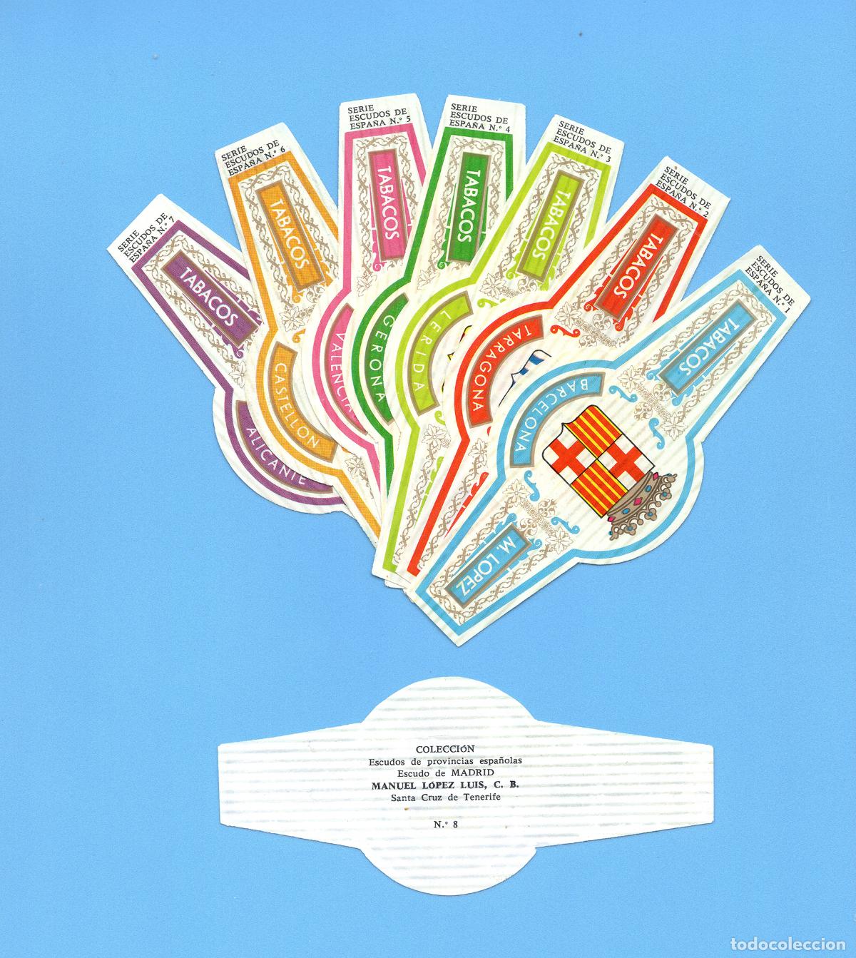 Vitolas de colecci&oacute;n: SERIE COMPLETA DE 8 VITOLINAS - MARCA M. L&Oacute;PEZ (CANARIAS) - ESCUDOS DE PROVINCIAS ESPA&Ntilde;OLAS