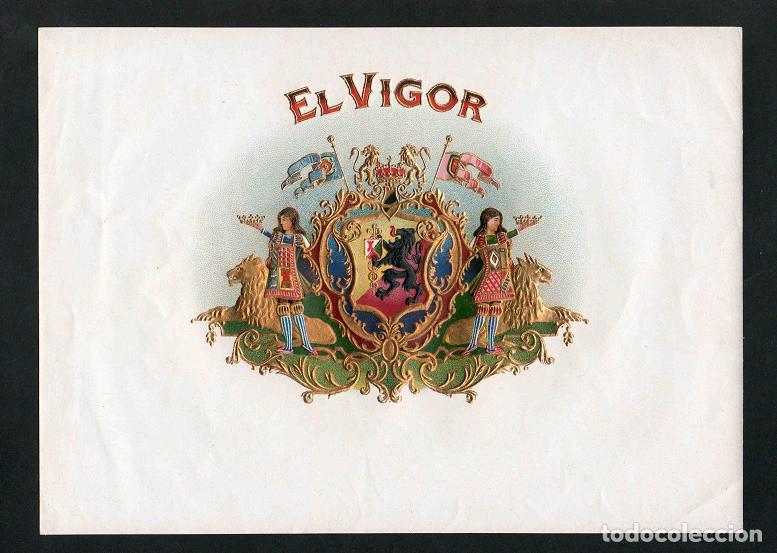 Vitolas de colecci&oacute;n: Vitola, original litograf&iacute;a. Antigua litograf&iacute;a de caja de tabacos. El Vigor (Habana).
