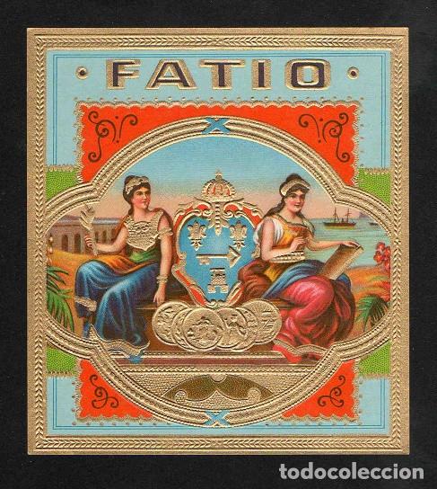 Vitolas de colecci&oacute;n: Vitola, original litograf&iacute;a. Antigua litograf&iacute;a de caja de tabacos. Fatio.