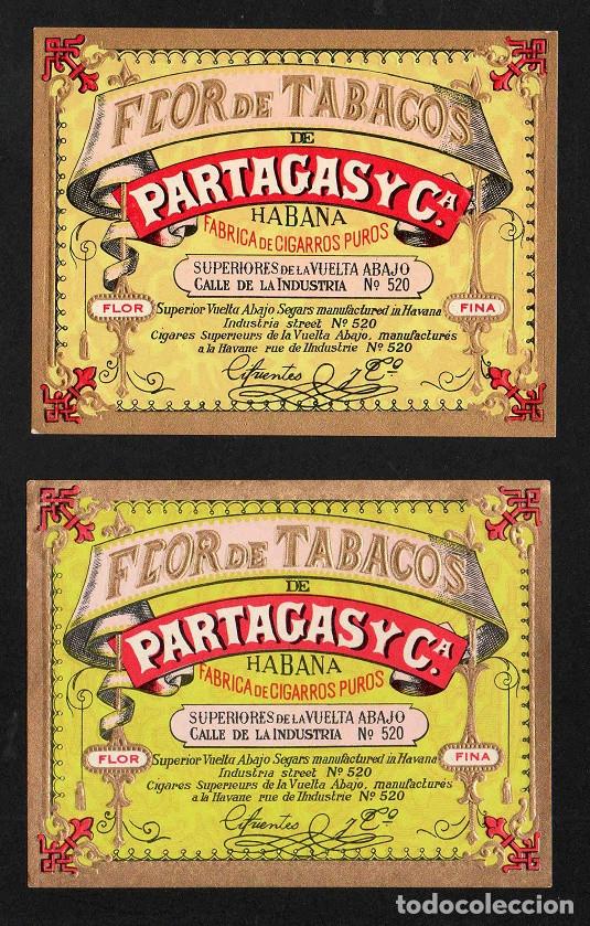 Vitolas de colecci&oacute;n: Vitola, original litograf&iacute;a. Antiguas litograf&iacute;as de cajas de tabacos. Flor de Tabacos Partagas..