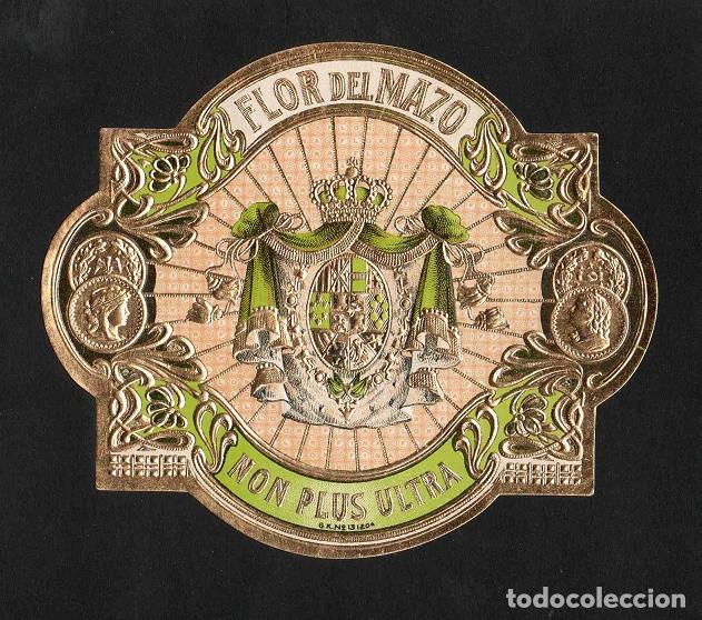 Vitolas de colecci&oacute;n: Vitola, original litograf&iacute;a. Antigua litograf&iacute;a de caja de tabacos. Flor de Mazo.