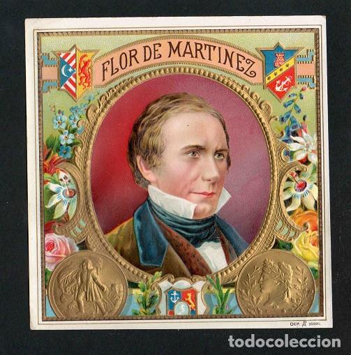 Vitolas de colecci&oacute;n: Vitola, original litograf&iacute;a. Antigua litograf&iacute;a de caja de tabacos. Flor de Martinez.