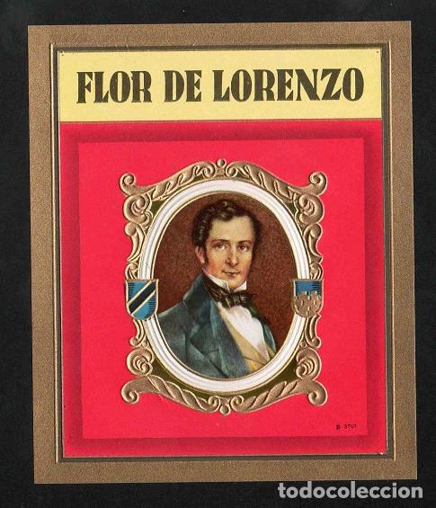 Vitolas de colecci&oacute;n: Vitola, original litograf&iacute;a. Antigua litograf&iacute;a de caja de tabacos. Flor de Lorenzo.