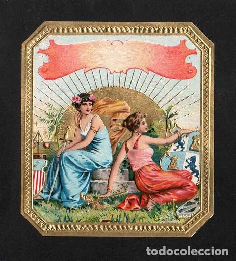 Vitolas de colecci&oacute;n: Vitola, original litograf&iacute;a. Antigua litograf&iacute;a de caja de tabacos. Flor de Garcia (Untitled).
