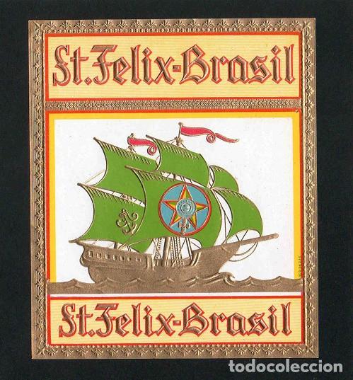 An&eacute;is de charuto de cole&ccedil;&atilde;o: Vitola, original litograf&iacute;a. Antigua litograf&iacute;a de caja de tabacos. St. Felix-Brasil.