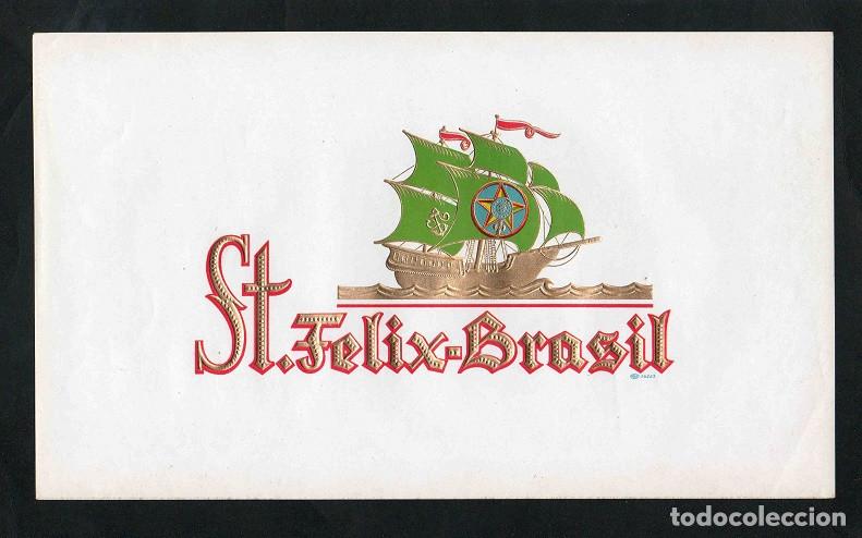 An&eacute;is de charuto de cole&ccedil;&atilde;o: Vitola, original litograf&iacute;a. Antigua litograf&iacute;a de caja de tabacos. St. Felix-Brasil.