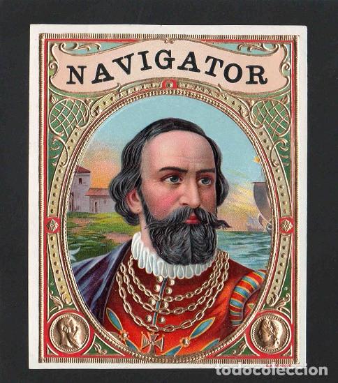 An&eacute;is de charuto de cole&ccedil;&atilde;o: Vitola, original litograf&iacute;a. Antigua litograf&iacute;a de caja de tabacos. Navigator.
