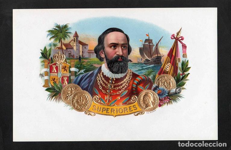 An&eacute;is de charuto de cole&ccedil;&atilde;o: Vitola, original litograf&iacute;a. Antigua litograf&iacute;a de caja de tabacos. Navigator.