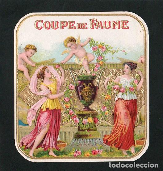 Vitolas de colecci&oacute;n: Vitola, original litograf&iacute;a. Litograf&iacute;a tabaquera antigua. Coupe de Faune.