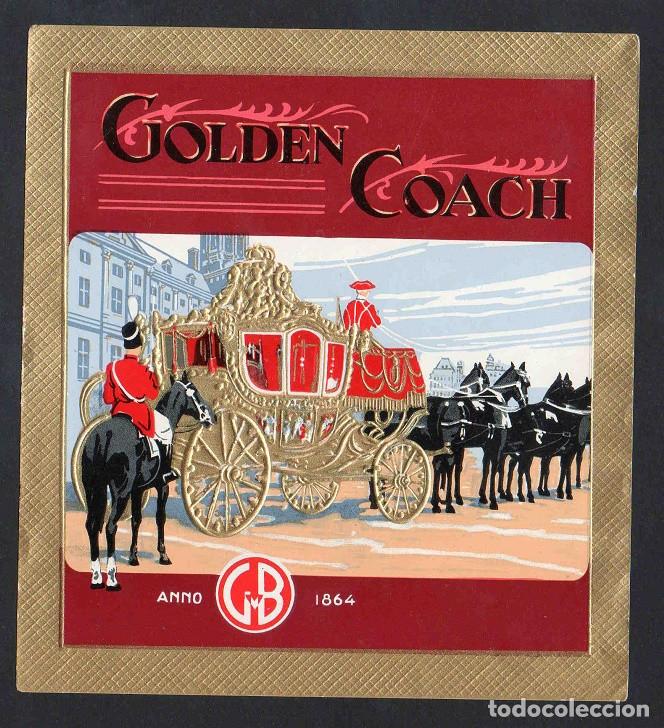 Vitolas de colecci&oacute;n: Vitola, original litograf&iacute;a. Antigua litograf&iacute;a de caja de tabacos. Golden Coach.